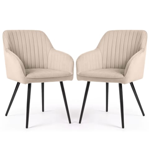 2x Welurowe krzesło tapicerowane z przeszyciami Beżowe FLORENCE Czarne nogi w sklepie Wasserman.eu
