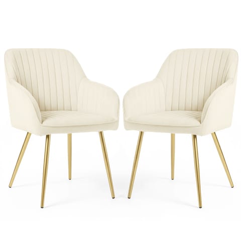 2x Welurowe krzesło tapicerowane z przeszyciami Kremowe FLORENCE Złote nogi w sklepie Wasserman.eu