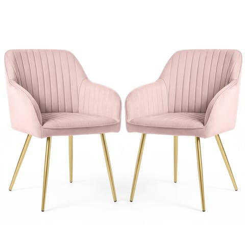 2x Welurowe krzesło tapicerowane z przeszyciami Pudrowy Róż FLORENCE Złote nogi w sklepie Wasserman.eu