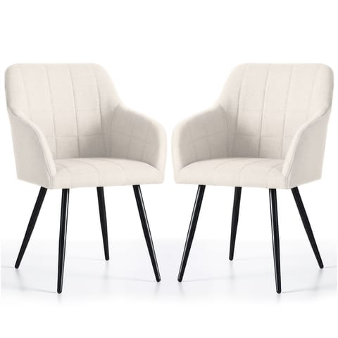 2x Krzesło tapicerowane z przeszyciami kwadratowymi Kremowe LUXANO Czarne nogi tkanina Lumos w sklepie Wasserman.eu