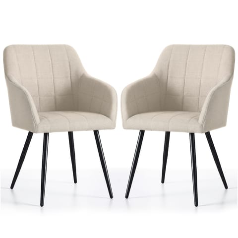 ⁨2x Krzesło tapicerowane z przeszyciami kwadratowymi Beżowe LUXANO Czarne nogi tkanina Lumos⁩ w sklepie Wasserman.eu