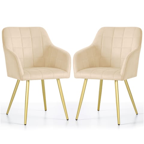 ⁨2x Krzesło tapicerowane z przeszyciami kwadratowymi Beżowe LUXANO Złote nogi⁩ w sklepie Wasserman.eu