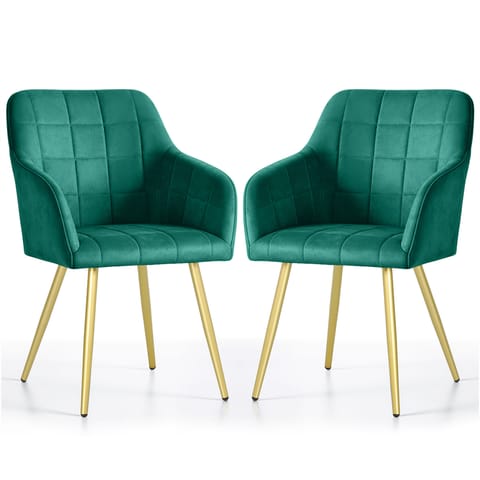 ⁨2x Krzesło tapicerowane z przeszyciami kwadratowymi Butelkowa Zieleń LUXANO Złote nogi⁩ w sklepie Wasserman.eu