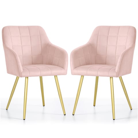 ⁨2x Krzesło tapicerowane z przeszyciami kwadratowymi Pudrowy Róż LUXANO Złote nogi⁩ w sklepie Wasserman.eu
