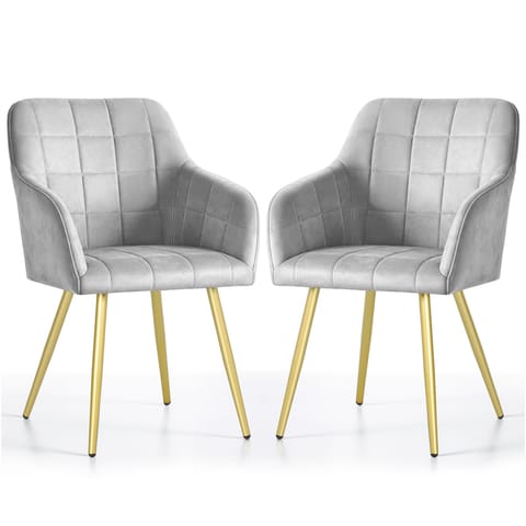 ⁨2x Krzesło tapicerowane z przeszyciami kwadratowymi Szare LUXANO Złote nogi⁩ w sklepie Wasserman.eu