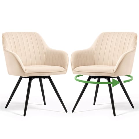 ⁨2x Welurowe krzesło obrotowe z przeszyciami Beżowe TURNO Czarne nogi⁩ w sklepie Wasserman.eu