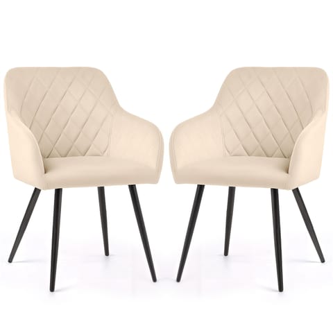 ⁨2x Welurowe krzesło tapicerowane pikowane w romby Beżowe VELTO Czarne nogi⁩ w sklepie Wasserman.eu
