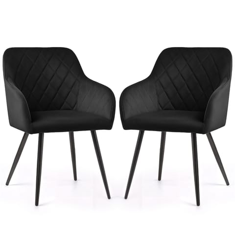 ⁨2x Welurowe krzesło tapicerowane pikowane w romby Czarne VELTO Czarne nogi⁩ w sklepie Wasserman.eu