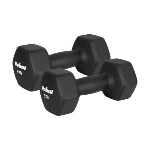 ⁨Hantelki żeliwne neoprenowe HEX 2x8kg, REBEL ACTIVE⁩ w sklepie Wasserman.eu