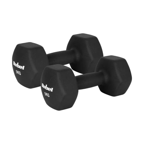 ⁨Hantelki żeliwne neoprenowe HEX 2x9kg, REBEL ACTIVE⁩ w sklepie Wasserman.eu