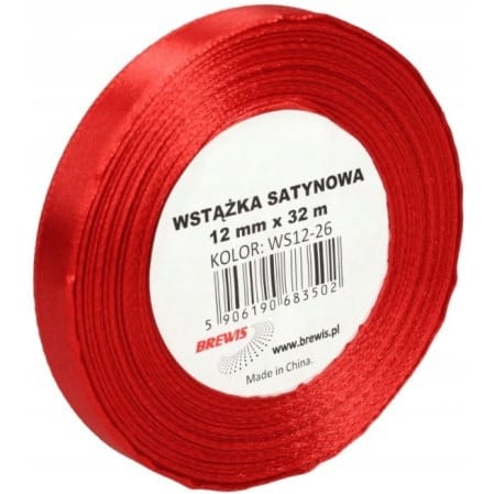 ⁨Wstążka satynowa 12mm/32m czerwona WS12-26 BREWIS⁩ w sklepie Wasserman.eu