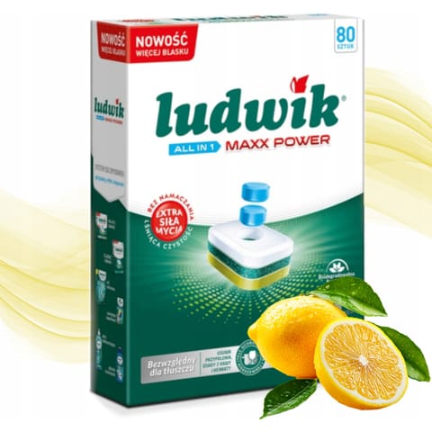 ⁨Tabletki do zmywarki LUDWIK (80 tabletek) MAXX POWER zapach Lemon All In One⁩ w sklepie Wasserman.eu