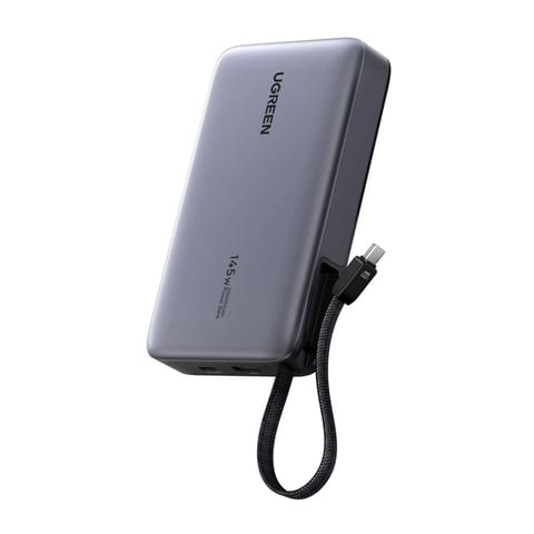 ⁨Powerbank 20000mAh Ugreen PB551, 145W, USB + USB-C, wbudowany kabel (szary)⁩ w sklepie Wasserman.eu