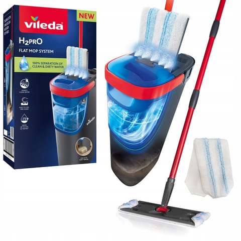 ⁨Mop płaski Vileda H2prO, 100% separacji wody czystej od brudnej, Dwa zbiorniki, Nakładka z mikrofibry, Końcówka 360°, 175774⁩ w sklepie Wasserman.eu