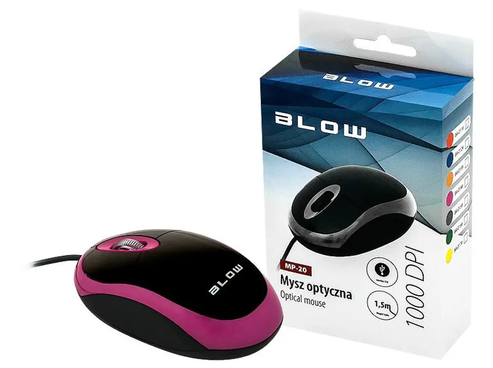 ⁨Mysz BLOW Mp-20 84-014# (optyczna; 1000 DPI; kolor różowy)⁩ w sklepie Wasserman.eu