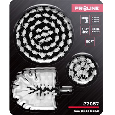 ⁨ZESTAW SZCZOTEK NA WIERTARKĘ "SOFT",fi5/9/10CM,3SZT,PROLINE⁩ w sklepie Wasserman.eu