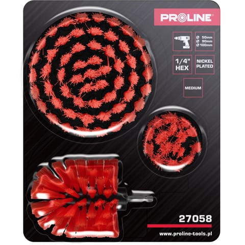 ⁨ZESTAW SZCZOTEK NA WIERTARKĘ "MEDIUM",fi5/9/10CM,3SZT,PROLINE⁩ w sklepie Wasserman.eu