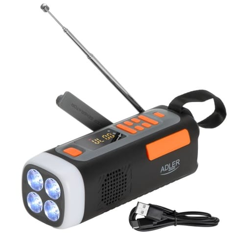 ⁨Radio Awaryjne z Panelem Słonecznym, Korbką i Powerbankiem | Bluetooth 5.0 | Latarka LED 4W | 4500 mAh⁩ w sklepie Wasserman.eu