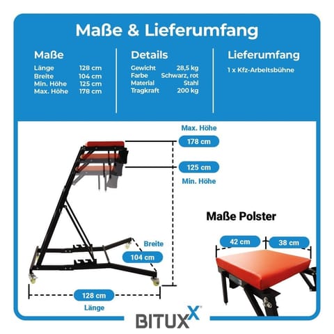 ⁨Wysokie siedzisko montażowe BITUXX, regulowane, na kółkach, 200 kg⁩ w sklepie Wasserman.eu