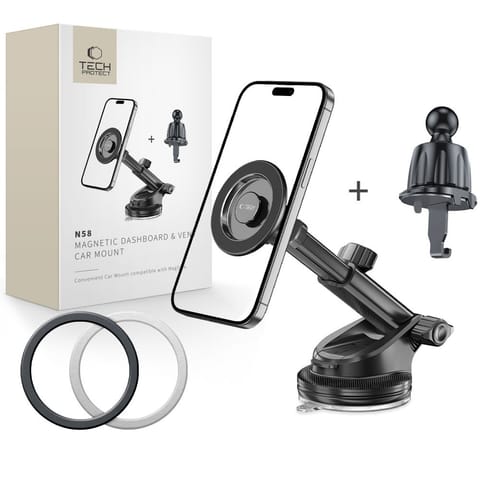 ⁨Uchwyt samochodowy do smartfona na kokpit szybę kratkę MagSafe N58 - czarny⁩ w sklepie Wasserman.eu