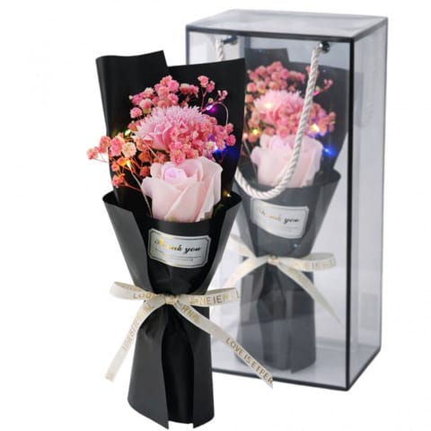 ⁨Bukiet zapachowych kwiatów mydlanych w pudełku, róże na prezent, świecące LED BUK08⁩ w sklepie Wasserman.eu
