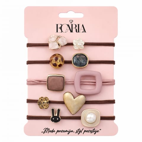 ⁨Zestaw frotek gumek 5w1 na plakietce, brązowe z kamieniami, złote SERCE GUM183⁩ w sklepie Wasserman.eu