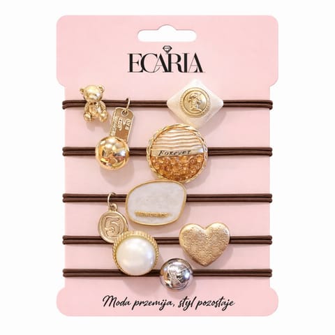 ⁨Zestaw frotek gumek 5w1 na plakietce, brązowe z kamieniami, złote SERCE GUM184⁩ w sklepie Wasserman.eu