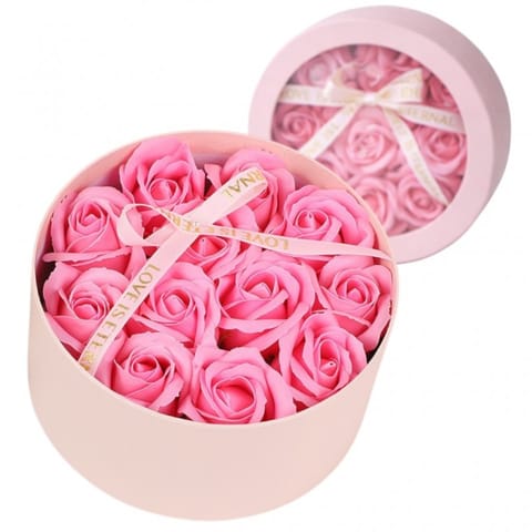⁨Bukiet zapachowych kwiatów mydlanych w ozdobnym pudełku, różowe róże BUK26R⁩ w sklepie Wasserman.eu