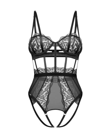 ⁨Obsessive Bodysuit Black - Model z Koronką i Siateczką, Open Crotch S/M⁩ w sklepie Wasserman.eu