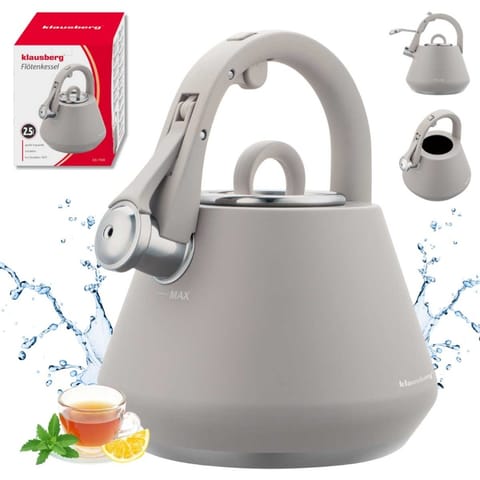 ⁨CZAJNIK STALOWY Z GWIZDKIEM 2,5L KLAUSBERG KB-7949 SZARY⁩ w sklepie Wasserman.eu