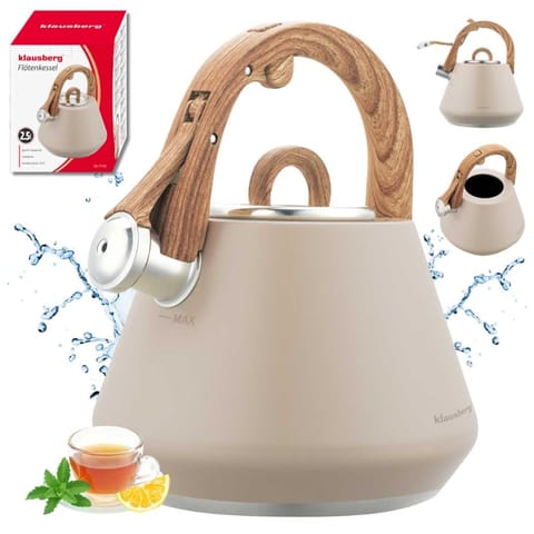 ⁨CZAJNIK STALOWY Z GWIZDKIEM 2,5L KLAUSBERG KB-7950 BEŻOWY⁩ w sklepie Wasserman.eu