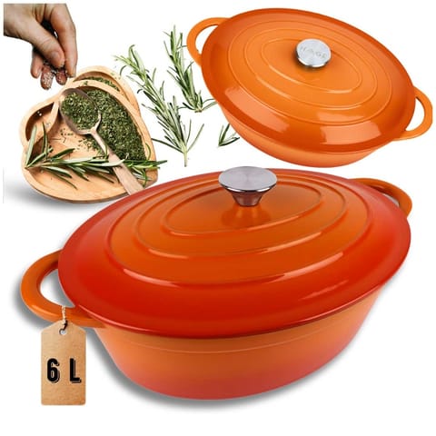 ⁨EMALIOWANA BRYTFANNA ŻELIWNA GĘSIARKA 6L HAGE ORANGE⁩ w sklepie Wasserman.eu