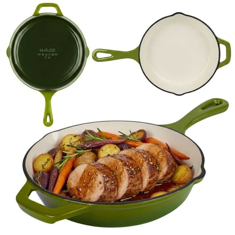 ⁨EMALIOWANA PATELNIA ŻELIWNA 26cm HAGE OLIWKOWA⁩ w sklepie Wasserman.eu