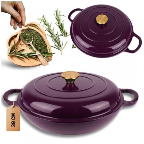 ⁨EMALIOWANY GARNEK ŻELIWNY PŁASKI 30cm 3L HAGE EGGPLANT⁩ w sklepie Wasserman.eu