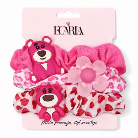 ⁨Zestaw frotek gumek 3w1 na plakietce, różowe misie, kwiat GUM190⁩ w sklepie Wasserman.eu