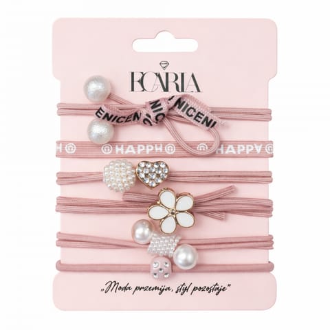 ⁨Zestaw frotek gumek 6w1 na plakietce HAPPY, różowe kokardki, cyrkonie GUM180⁩ w sklepie Wasserman.eu