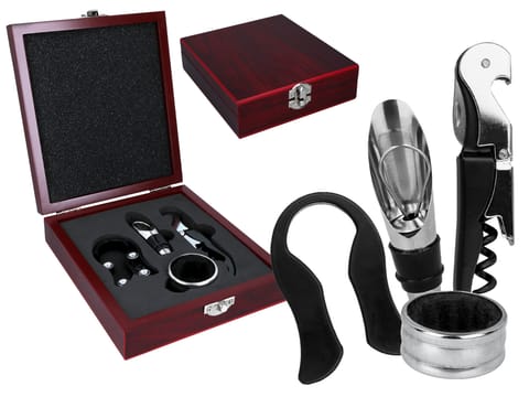 ⁨Kpl. do otwierania wina w drewnianym pudełku (4 elementy)⁩ w sklepie Wasserman.eu