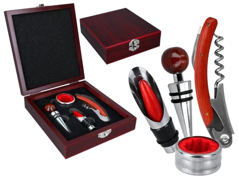 ⁨Kpl. do otwierania wina w drewnianym pudełku (4 elementy)⁩ w sklepie Wasserman.eu