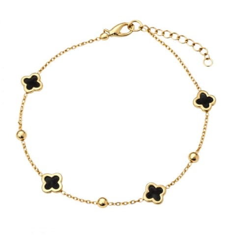 ⁨Bransoletka na rękę stal chirurgiczna pozłacana 14k złotem, koniczynki czarne BST1598⁩ w sklepie Wasserman.eu