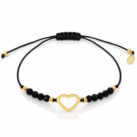 ⁨Bransoletka na rękę stal chirurgiczna pozłacana SERCE, czarna na sznurku BST1601⁩ w sklepie Wasserman.eu