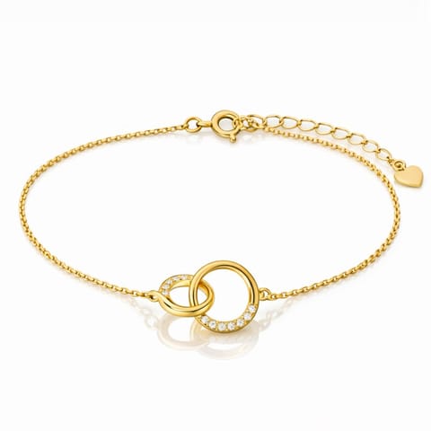 ⁨Bransoletka na rękę stal chirurgiczna pozłacana 14k złotem zaplecione kółka, cyrkonie BST1600⁩ w sklepie Wasserman.eu