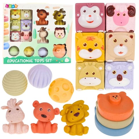 ⁨Zestaw Miękkie Klocki Sensoryczne Edukacyjne EKO Guma Zwierzęta 18 el.⁩ w sklepie Wasserman.eu