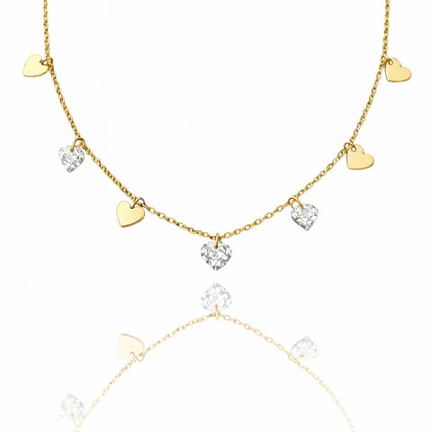 ⁨Naszyjnik stal szlachetna pozłacana 14k złotem, celebrytka SERCA cyrkonie NST2237⁩ w sklepie Wasserman.eu