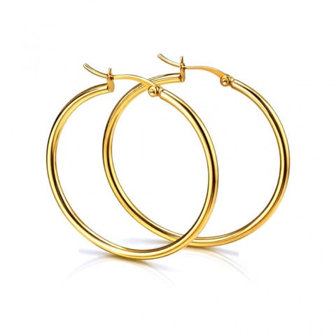 ⁨Kolczyki ze stali szlachetnej pozłacane 14k złotem, KOŁA 4,5 cm KST3537⁩ w sklepie Wasserman.eu