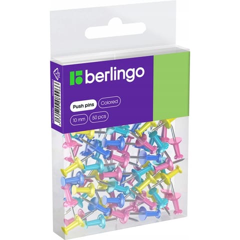 ⁨Pinezki tablicowe 10mm 50 szt. mix kolorów pastelowych 330185 BERLINGO⁩ w sklepie Wasserman.eu