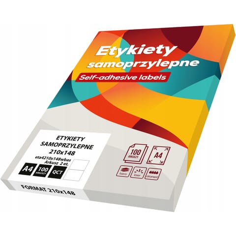 ⁨Etykiety A4 białe BASIC (100ark) 210x148mm eta4210x148wbas⁩ w sklepie Wasserman.eu