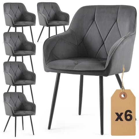 ⁨6x Welurowe krzesło tapicerowane pikowane Ciemny Grafit DIAMANTE Czarne nogi⁩ w sklepie Wasserman.eu