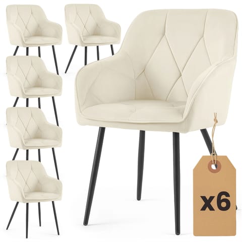 ⁨6x Welurowe krzesło tapicerowane pikowane Kremowy DIAMANTE Czarne nogi⁩ w sklepie Wasserman.eu