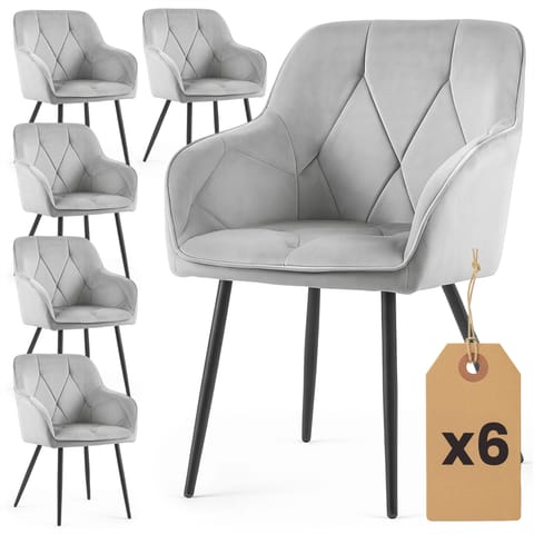 ⁨6x Welurowe krzesło tapicerowane pikowane Szare DIAMANTE Czarne nogi⁩ w sklepie Wasserman.eu