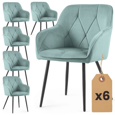 ⁨6x Welurowe krzesło tapicerowane pikowane Turkusowe DIAMANTE Czarne nogi⁩ w sklepie Wasserman.eu